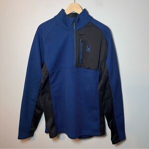 Spyder Men's XL Half Zip Sweater Gait Knit Pullover Blue/Black Jacket Stretch